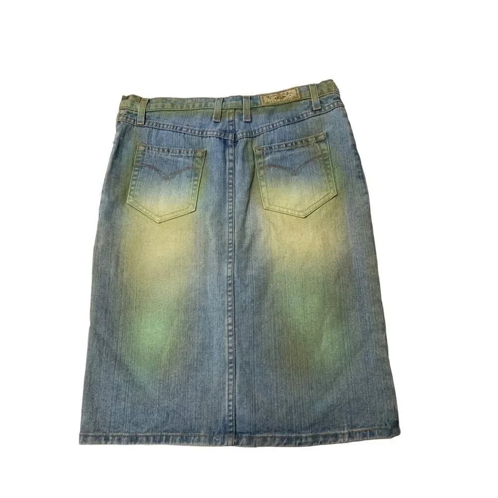 Distressed Worn Look Denim Skirt